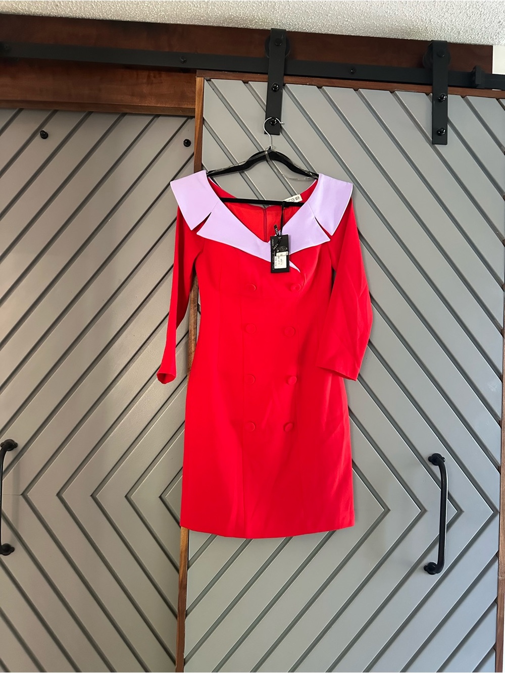 Women’s Red Dress with Lilac Collar - MEES